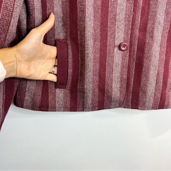 Vtg Made in England grey burgundy tweed herringbone striped cropped jacket 16 - Picture 10 of 14